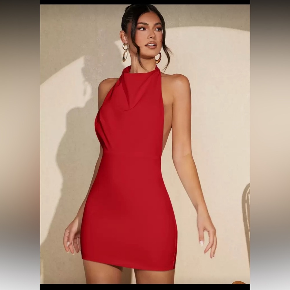 Red mini halter dress